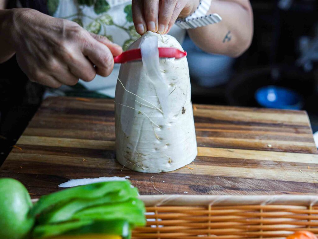 peeling korean radish